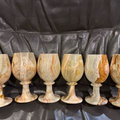 6 Hand Carved Natural Afghanistan Jade Goblet.