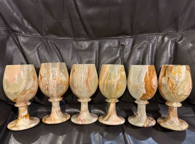 6 Hand Carved Natural Afghanistan Jade Goblet.
