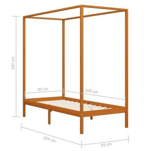 Canopy Bed Frame Honey Brown Solid Pine Wood 90x200 cm
