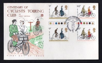 1978 Great Britain Centenary of Cyclists Traffic Lights Gutter Pairs 9p & 10 1/2p commemorative stamps on illustrated First Day Cover (FDC)