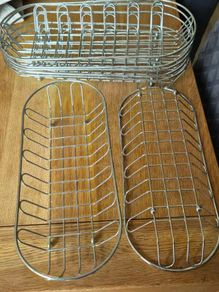 7x Stainless Steel Oval Wire Bread / Serving Baskets (35.5cm)