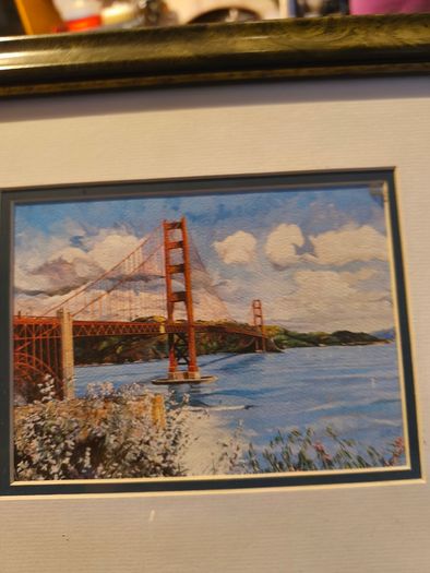 Framed Vintage Golden Gate Bridge Lithograph Print.