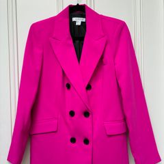 Hot pink double-breasted blazer: Size 8