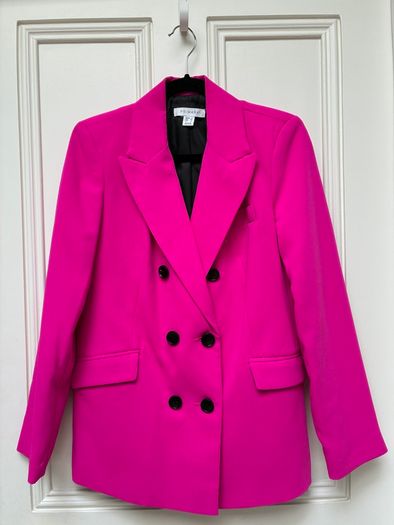 Hot pink double-breasted blazer: Size 8