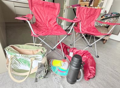 camping chairs and picnic ware.