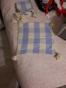 4 vintage blue and cream shabby chic cushion covers