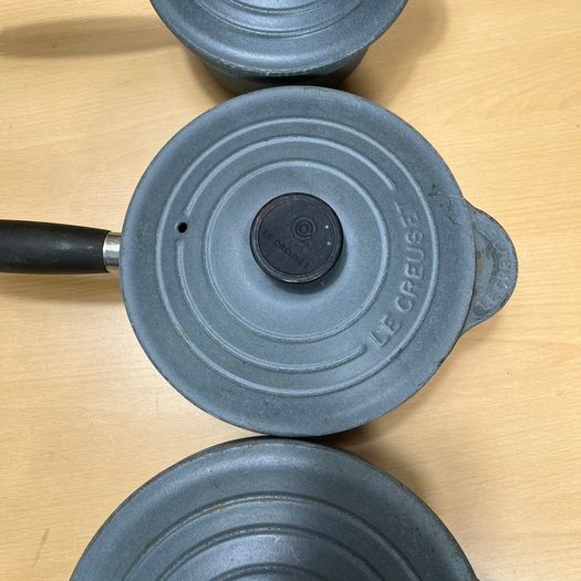 Set Of 3 Le Creuset Cast iron Enamel Pans 16 18 20cm Grey Farmhouse