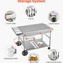 Outdoor Grill Cart Grilling Table Movable Outdoor Cooking Table with 4 Spice Containers, Wheels, Lids, Hooks Image 5