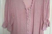 New Saint Tropez Blouse with Lace Trim Rose Pink - Size Small / Size 10