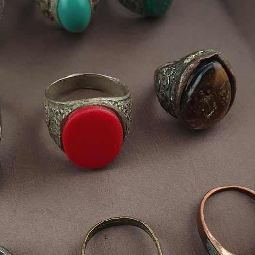 Antique Handmade Mix Brass with Mix Stone Glass Rings Lot Of 15