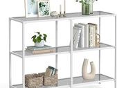 Console Table, 3 Tier Shelf  Slate Grey Glass Tops, Pearl White Frame Shelf, 3 Shelves, Tempered Glass, Hallway Table,