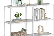 Console Table, 3 Tier Shelf  Slate Grey Glass Tops, Pearl White Frame Shelf, 3 Shelves, Tempered Glass, Hallway Table,
