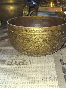 Old Ritual Cleansing or Offering Bowl Hand Engraved Brass Bowl, Starburst on the Base, Postage Available or Collection