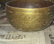 Old Ritual Cleansing or Offering Bowl Hand Engraved Brass Bowl, Starburst on the Base, Postage Available or Collection