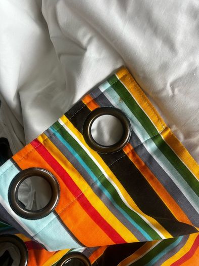 Eyelet Curtain Grey & Multicolour Stripes