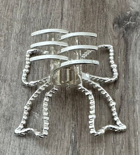 Silver Studded Bow Outline Silver Claw Clip