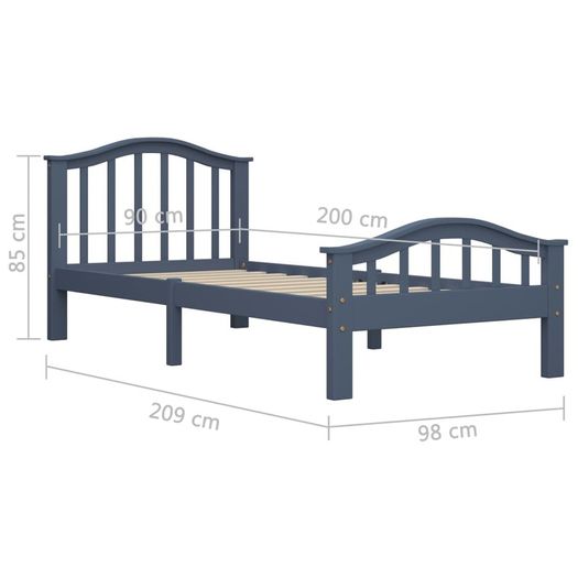 Bed Frame Grey Solid Pinewood 90x200 cm
