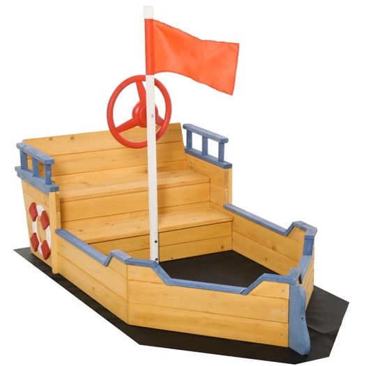 Wooden Sandpit Children Sandbox Pirate Ship Sandboat Outdoor Backyard Playset Play Station (FREE SHIPPING)