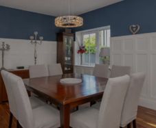 Large Square Wooden Dining Table with 8 Upholstered Chairs