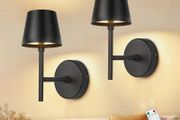 Rechargeable Wall Lights Set of 2, Battery Operated Wall Lights Black with Remote, 3 Color Temperature &amp; Dimmable, Wireless Sconces for Bedroom Living Room Hallway Night Light, Smooth Finish