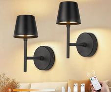 Rechargeable Wall Lights Set of 2, Battery Operated Wall Lights Black with Remote, 3 Color Temperature & Dimmable, Wireless Sconces for Bedroom Living Room Hallway Night Light, Smooth Finish
