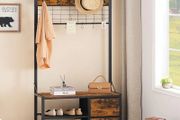 Coat Rack with Shoe Storage Bench, Coat Stand with Hooks and 2 Drawers, 4-in-1 Design, Coat and Shoe Rack, for Hallway, Entryway, Living Room, Bedroom, Rustic Brown and Black