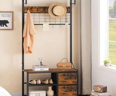 Coat Rack with Shoe Storage Bench, Coat Stand with Hooks and 2 Drawers, 4-in-1 Design, Coat and Shoe Rack, for Hallway, Entryway, Living Room, Bedroom, Rustic Brown and Black