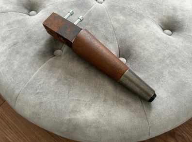 Grey Velvet Round Tufted Poof / Footstool
