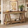 140 cm Rustic Farmhouse Console Table with Lower Storage Shelf, Light Oak Brown Hallway & Entryway Table Image 4
