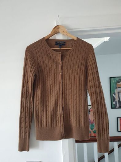 Gant Wool Rich Cable Knit Cardigan Size Medium