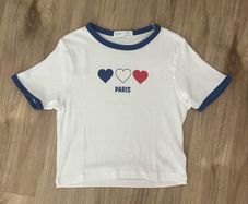 Paris Hearts Ringer Crop Top / Baby Tee