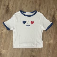 Paris Hearts Ringer Crop Top / Baby Tee