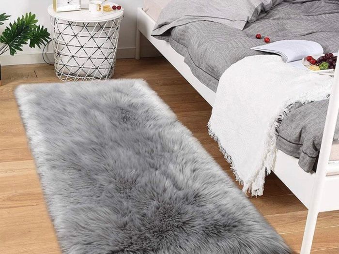 Sheepskin Rug,Fluffy Rug, Fluffy Area Small Rugs Shaggy Rugs for Bedroom Rug Fluffy Sofa Floor Carpet Home Decoration Gray Rugs