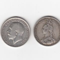 1x1887, and 1x1916, 1/-, 92.5% Silver coins (no 341)