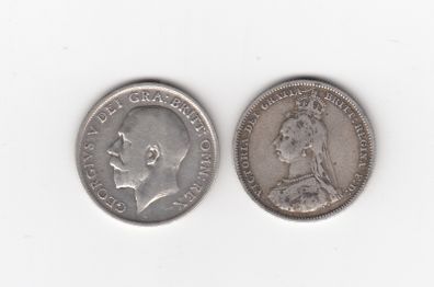 1x1887, and 1x1916, 1/-, 92.5% Silver coins (no 341)