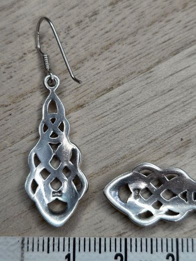 Sterling Silver 925 Celtic Knotwork Openwork Drop Earrings 4.5g