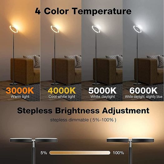 Modern Stepless Dimmable Standing Lamp 3000-6000K,20W LED Rotatable Reading Standing Light,Touch&Remote Control Uplighter Floor Lamp for Living Room Bedroom Office (FREE POSTAGE)