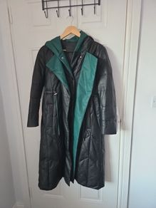 Black/Green Leather Coat