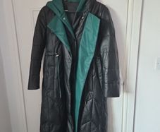 Black/Green Leather Coat