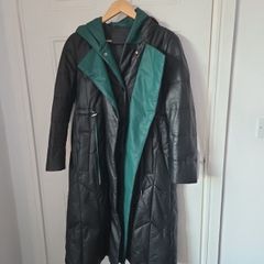 Black/Green Leather Coat
