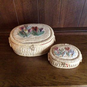 A Pair Of Graduating Vintage Sewing Baskets