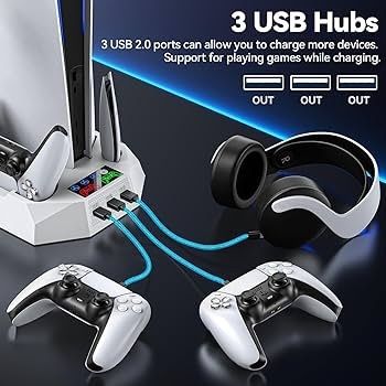 FREE EXPRESS SHIPPING PS5 Stand with Cooling Station and Controller Charging Station for Playstation 5 Console, PS5 Accessories with 3 Levels Cooling Fan/Headset Holder, 3 USB Hub