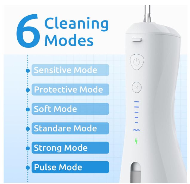 Water Flosser, Cordless, 6 Modes & IPX7 Waterproof Rechargeable Oral Irrigator Water Teeth Cleaner Floss Pick
