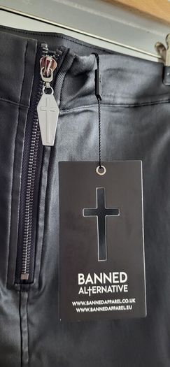 BANNED APPAREL Alternative Black Waxed Jeggings with Silver Studded Seams - Sz L (Fit 14-16UK) - Bnwt Rrp 89
