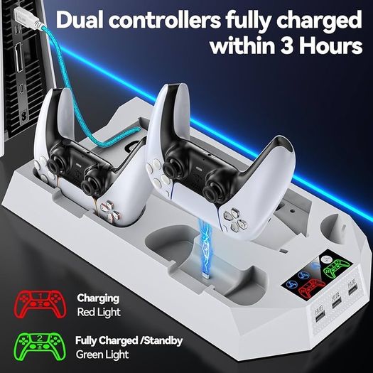 FREE EXPRESS SHIPPING PS5 Stand with Cooling Station and Controller Charging Station for Playstation 5 Console, PS5 Accessories with 3 Levels Cooling Fan/Headset Holder, 3 USB Hub