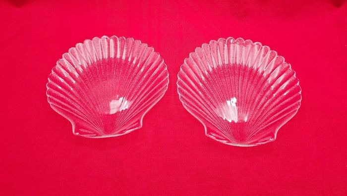 Vintage Arcoroc France Coquillage Clam Shell Clear 20cm Glass Dessert or Salad Plates