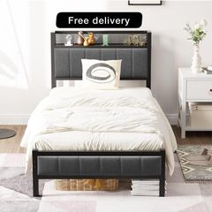 Single Bed Frame With Storage Headboard