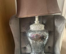2 silver crackle lamps  with brown lampshades