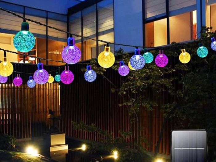 Solar Garden Lights Outdoor Waterproof, 50LED 7M/23Ft Solar Fairy Lights, Crystal Ball Lights with 8 Modes, Decorative Lighting for Home, Yard, Patio, Party, Wedding, Christmas