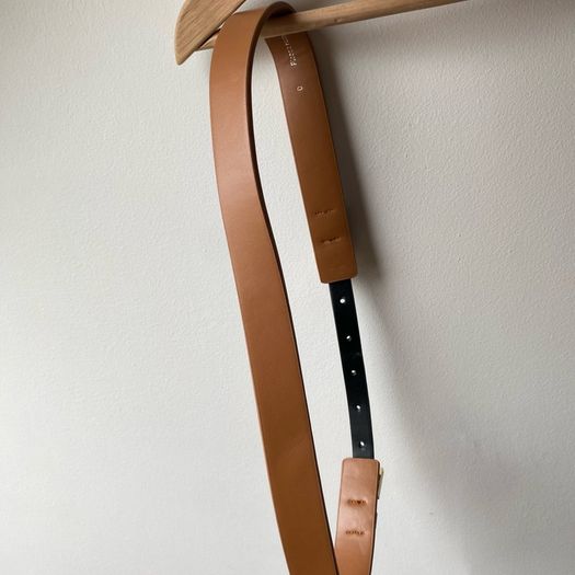 Ted Baker Skinny Leather Belt Tan & Black with Gold Hardware
